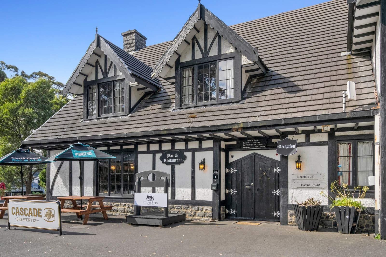 Tudor-framed facade of the inn